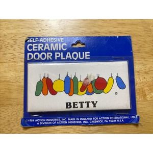 Vintage Retro BETTY W Balloons New Dead Stock Ceramic Door Name Plaque Wall Sign